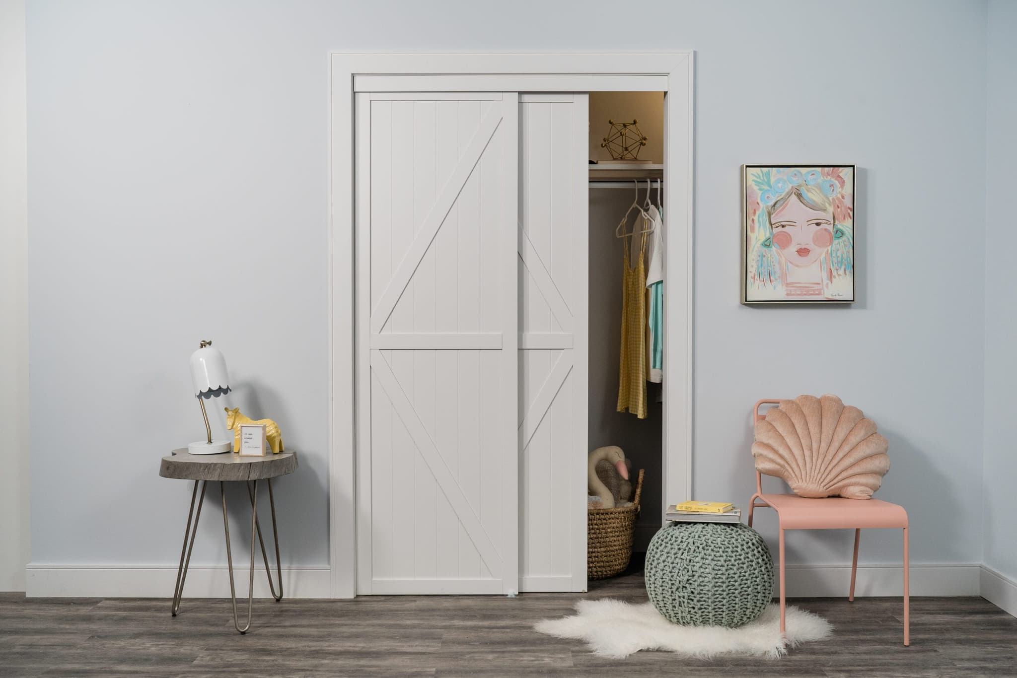 Installed Renin closet doors showing clean fit at the opening